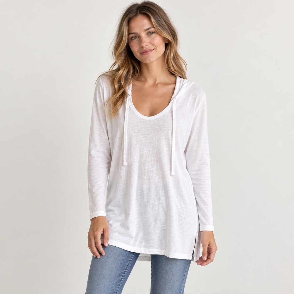 James Perse Hoodie Tunic Womens Size 2 Medium White Minimalist French Terry NEW